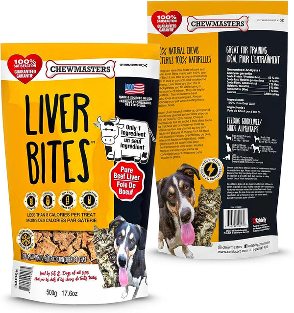 Chewmasters 100% Pure Beef Liver Bites 17.6Oz Freeze Dried Cat & Dog Treats | All Natural High Protein Training Treats, Grain Free, Healthy Real Meat Flavor for All Life Stages, No Additives, Made in USA9