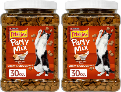 Purina Friskies Party Mix Gravy-Licious Crunch Chicken and Gravy Flavors Cat Treats - 30 Oz Canister13