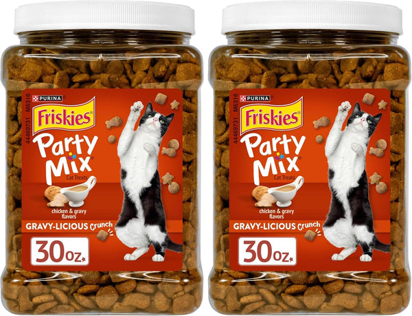 Purina Friskies Party Mix Gravy-Licious Crunch Chicken and Gravy Flavors Cat Treats - 30 Oz Canister13