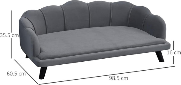 Pawhut Velvet Large Dog Couch with Foam Cushion for Big Dogs Charcoal Gray | Soft and Cute Puppy Sofa Bed, Pearl Design7