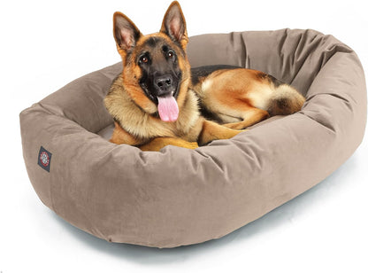 Majestic Pet 40 Inch Micro Velvet Calming Dog Bed Washable – Cozy Soft round Dog Bed with Spine for Head Support - Fluffy Donut Dog Bed 40X29X9 (Inch) – round Pet Bed Large – Pearl11