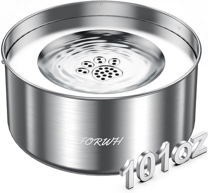 304 Stainless Steel Dog Water Bowl No Spill, 101Oz/3L Large Capacity Pet Water Dispenser with Floating Disk, Non-Slip Slow Drink Feeder for Cat, Anti-Gulping & Splash Proof for Travel, Car & Home1