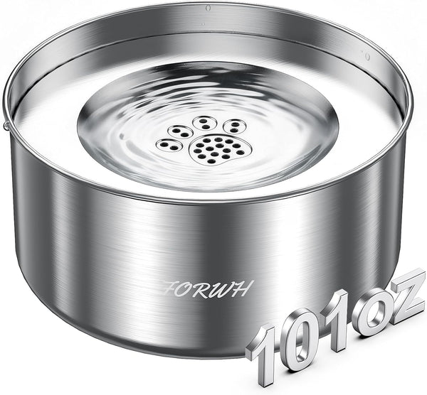 304 Stainless Steel Dog Water Bowl No Spill, 101Oz/3L Large Capacity Pet Water Dispenser with Floating Disk, Non-Slip Slow Drink Feeder for Cat, Anti-Gulping & Splash Proof for Travel, Car & Home1