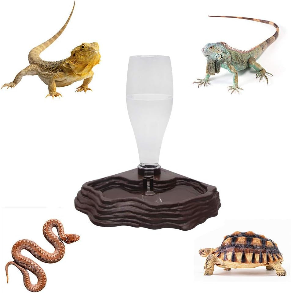 slson-reptile-water-feeder-automatic-water-dispenser-waterer-13-5oz-feeding-accessories-for-turtle-bearded-dragons-lizards-geckos-for-terrarium-tank-brown