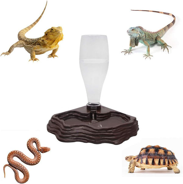 SLSON Reptile Water Feeder Automatic Water Dispenser Waterer 13.5Oz Feeding Accessories for Turtle Bearded Dragons Lizards Geckos for Terrarium Tank (Brown)2