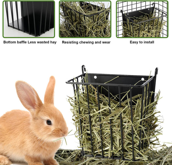 LUAVIARU Upgrades 2Pcs Hay Feeder Rabbit - Guinea Pig - Metal Frame Hay Rack with Adjustable Hook - Less Wasted - for Guinea Pig, Bunny, Chinchilla Cage Accessories - Bunny Feeder3