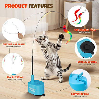 Interactive Cat Toys for Indoor Cats, 360° Flying Automatic Cat Toy, Blue | Rechargeable, Strong Suction Base, Self-Play & Handheld, Electric Spin Game Enrichment Toy, Long Kitty Wand for Bored Cats6