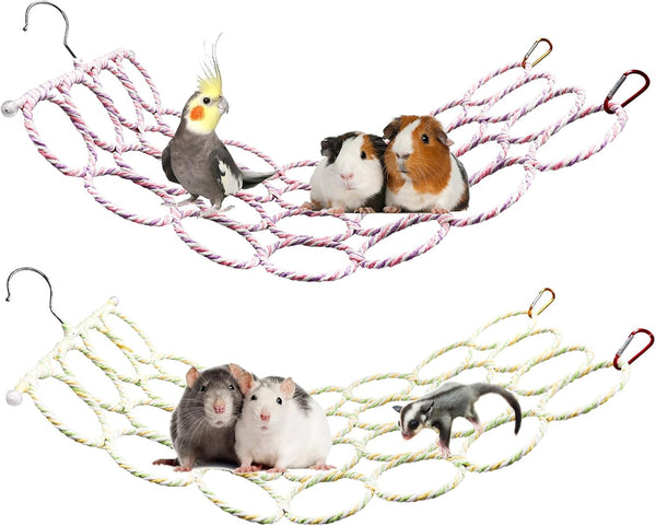 2 Pack Hanging Rat Rope Net, Bird Swing Toy, Parrot Climbing Ladder Bridge for Small Animal Cage Accessories1