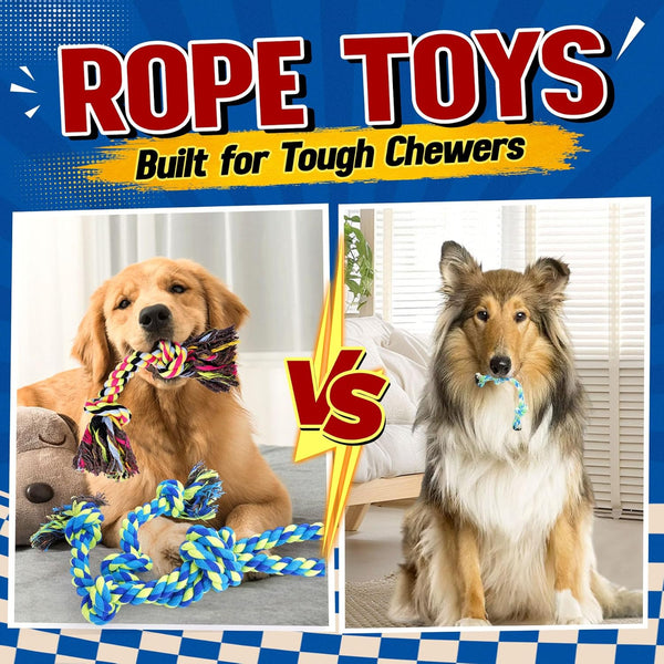 Forfon Tough & Strong Dog Toy for Aggressive Chewers – Tough Chew Toys for Large Dogs, Ideal for Tug-Of-War & Teeth Cleaning, with 3 Rope Toys & 2 Dog Bags6