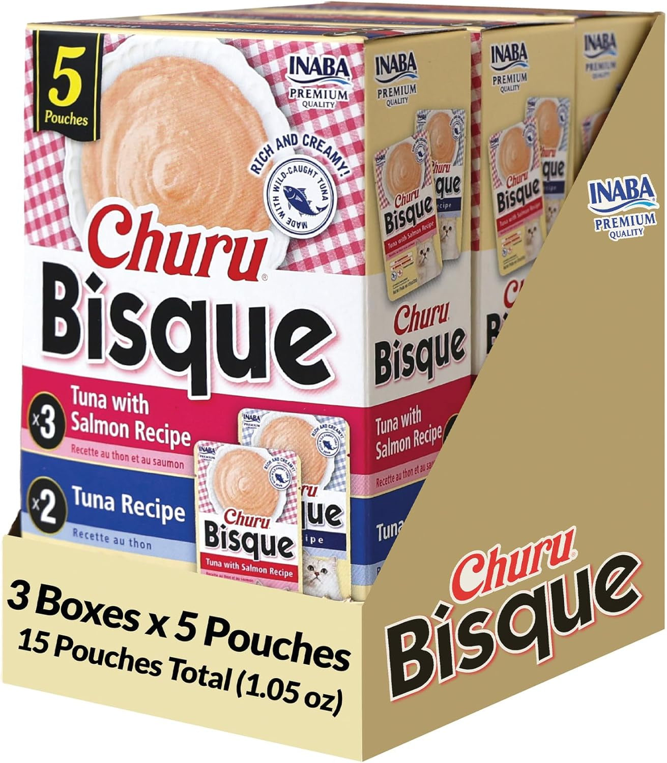 inaba-churu-bisque-for-cats-creamy-lickable-puree-side-dish-with-vitamin-e-1-4-ounces-per-pouch-12-pouches-tuna-chicken-variety