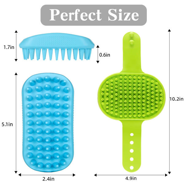 2PCS Dog Bath Brush Set | Adjustable Handle Dog Scrubber for Shampooing, Deshedding & Massaging, Suitable for Pets | Curry Comb & Shampo Brush for Dogs Cats and Horses (Green Blue)6