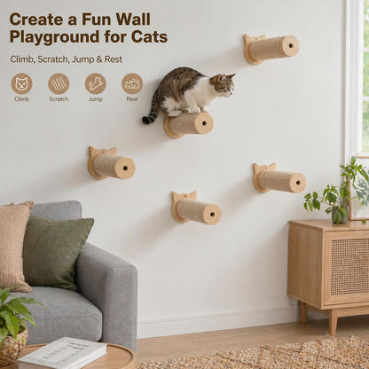 Sisal Rope Wall Mounted Cat Scratching Post - 11 In, for Indoor Cats Climbing & Scratching, 2-Post Integrated Set2