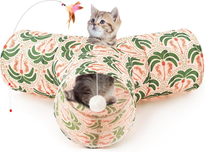 Tempcore Pet Cat Tunnel Tube Toys 3 Way Collapsible, Tunnels for Indoor Cats, Interactive Tube with Teaser Wand, Peek Holes & Hanging Ball, Black & Blue24