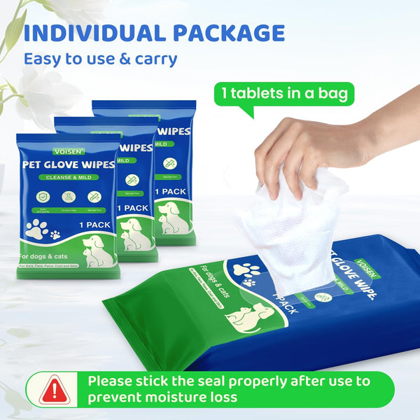 48 Pcs Pet Glove Wipes for Dogs, Pet Cleaning Gloves | Cleaning & Deodorizing Bathing Grooming Wipes,Unscented Thick Nourish Fur Glove Wipes for Pet Cleaning,Daily Care and Travel6