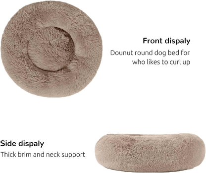 HACHIKITTY Calming Donut Cuddler Dog Bed, round Fluffy Pet Bed with Sewn-In Cushion for Large Dogs,Washable, Large, Taupe, 30''4