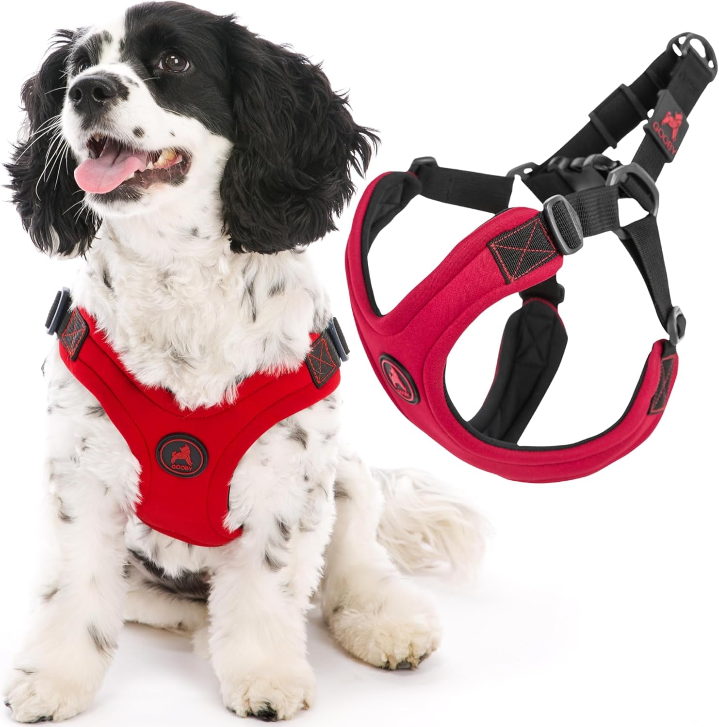 gooby-escape-free-sport-harness-red-medium-no-choke-step-in-patented-neoprene-small-dog-harness-with-four-point-adjustment-perfect-on-the-go-dog-harness-for-medium-dogs-no-pull-and-small-dogs
