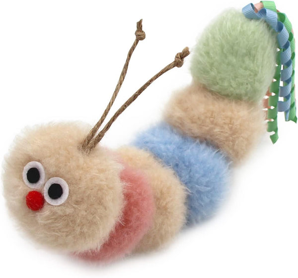 Jumpaws Interactive Natural Catnip Kicker, with Rattle and Ribbon, Bite Resistant, for All Ages Indoor Cat, Soft Caterpillar Kicker, Fluffy Kitten Toy1