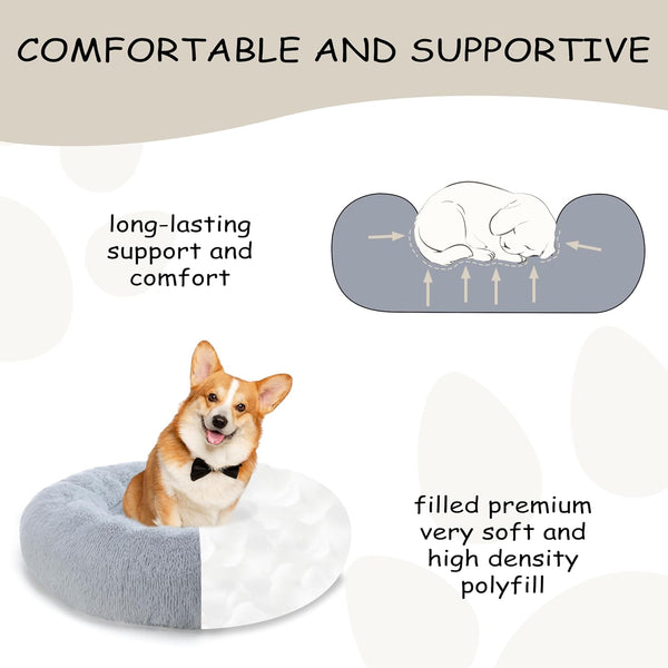 Bunlitent 39 Inch Calming Dog Bed, Donut Dog Bed for Large Sized Dog, Grey | Plush Anti-Anxiety, Donut Shape, Warming Cozy, round Cuddler Nest, Soft Cute,Marshmallow Cuddler Nest Pet Bed3