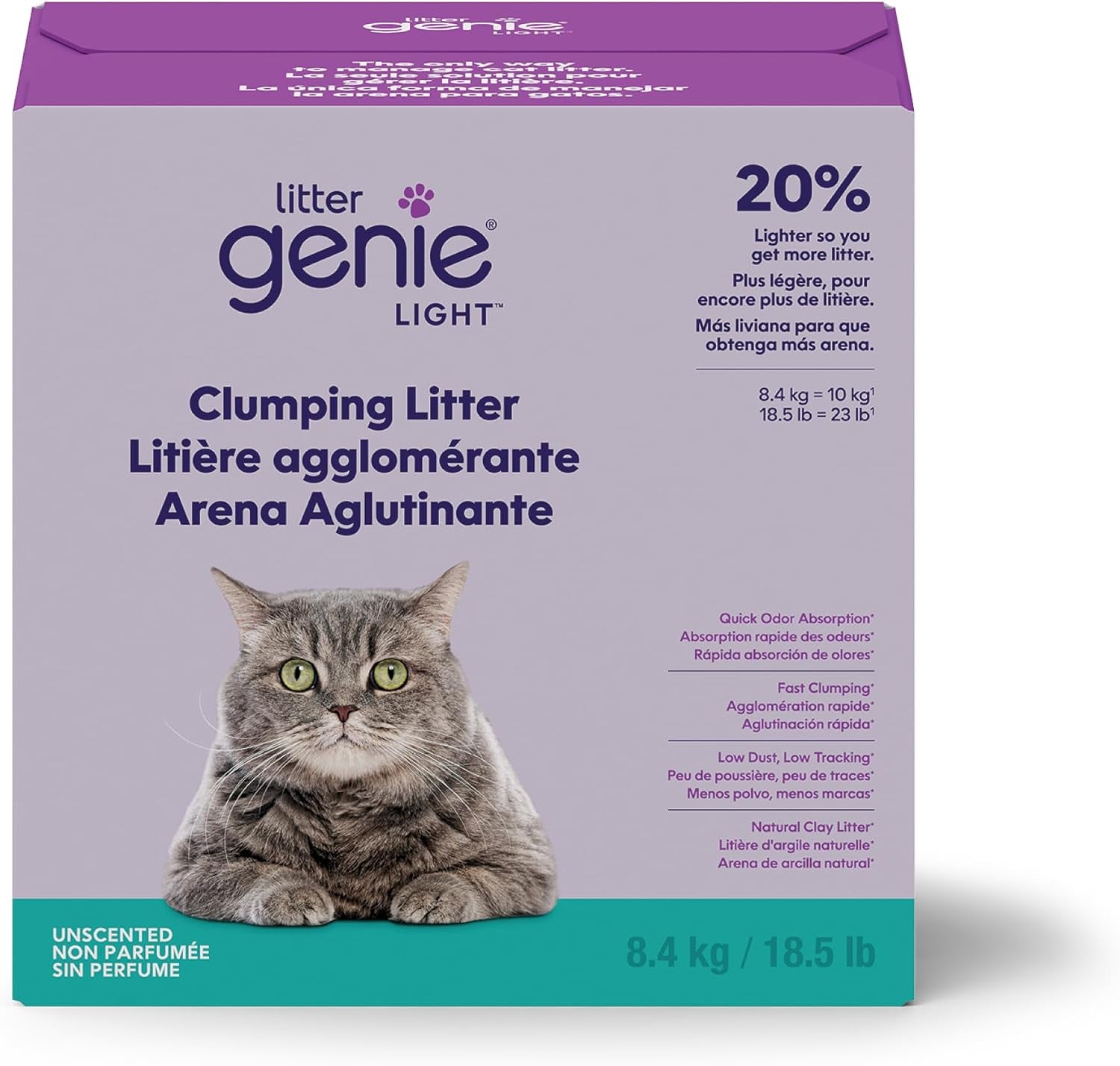 litter-genie-light-unscented-clumping-cat-litter-18-5-lbs-natural-clay-cat-litter-fast-clumping-odor-control-low-dust-naturally-lighter