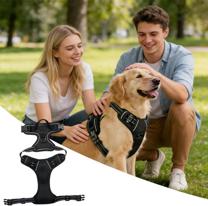 No Pull Dog Harness, Adjustable Pet Vest with Front/Back Leash Clips, Reflective Comfortable Vest Harness for Large Dogs, Easy Control Handle for Walking-Black L1