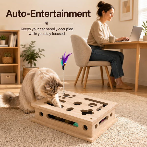 2026 New Cat Scratch Puzzle Enrichment Box, Interactive Cat Nail File Box with Catnip & Bell Ball, Cat Scratcher Toy with Teaser Wand, Stress-Free Alternative to Clippers & Grinders7