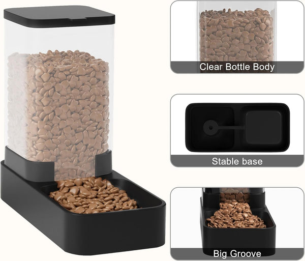 Automatic Cat Feeder and Water Dispenser in Set with Pet Food Bowl,Gravity Dog Waterer and Food Feeder for Small Medium Dog Cat Puppy Kitten Large Capacity(3.3L,Black)4