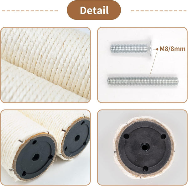 10" Cat Scratching Replacement Posts Sisal Spare Scratcher Refill Post for Cats Cube Tower Kittens Scratch Pole Perch Interactive Toys Furniture Accessories Tree 2 Pack Include M8 Screws White2