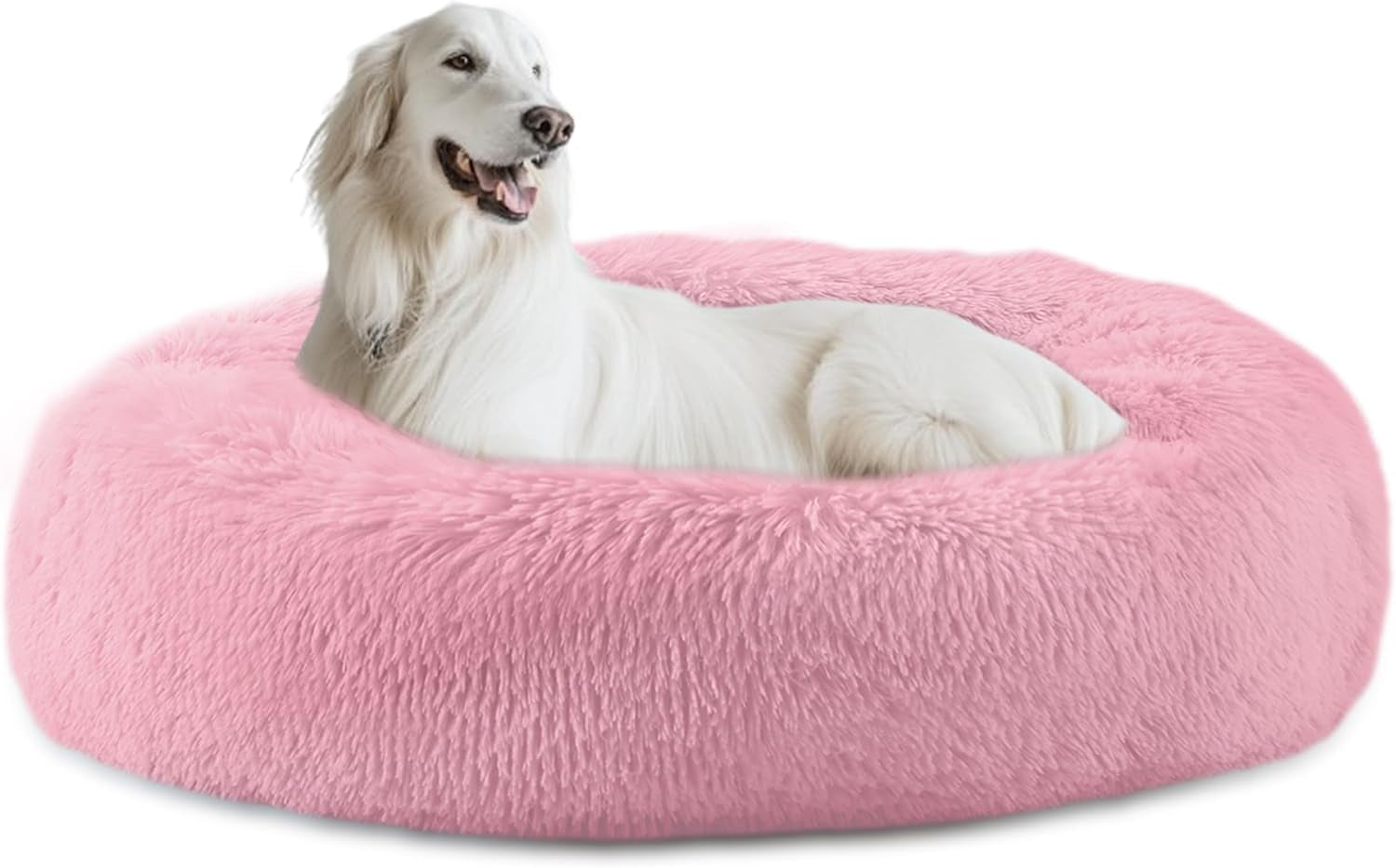 bunlitent-39-inch-calming-dog-bed-donut-dog-bed-for-large-sized-dog-grey-plush-anti-anxiety-donut-shape-warming-cozy-round-cuddler-nest-soft-cute-marshmallow-cuddler-nest-pet-bed