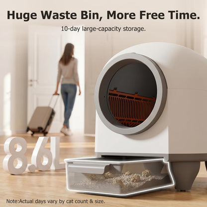 WARCAT Enclosed Self-Cleaning Litter Box – APP Control, 90L, Gray | 90L Large Capacity for Multi-Cat Homes. App-Controlled with Smart Sensors. Anti-Leakage & Safety Protection. Bags Included.3