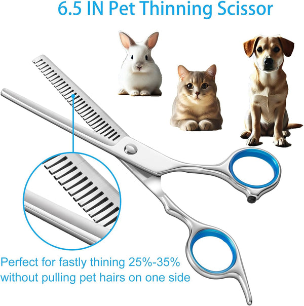 5 in 1 Upgraded Thicken Dog Grooming Scissors, Professional Dog Scissors for Grooming with Safety round Tips, Lengnoyp Stainless Steel Thinning Shears, Pet Cat Shears for Grooming Kit5