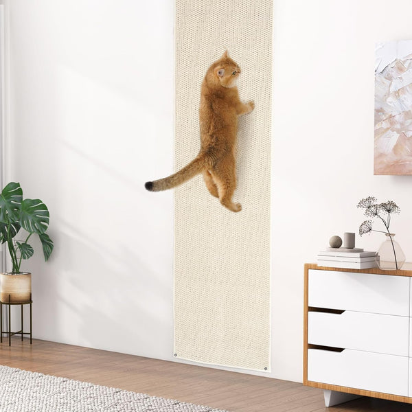 Uross Thickened Cat Wall Climbing Carpet 6.6 FT X 16" - Extra Long Cat Scratch Wall Pad, Cat Scratching Carpet Rug Wall Mounted Scratcher Couch Sofa Protector- Beige1