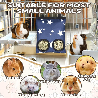 2 Pack Rabbits Hay Feeder Bag, 2 Holes Hanging Bunny Hay Feeder Guinea Pig Feeding Bag Storage Dispenser for Bunny Rabbits Chinchillas Hamsters Small Pets and Animals4