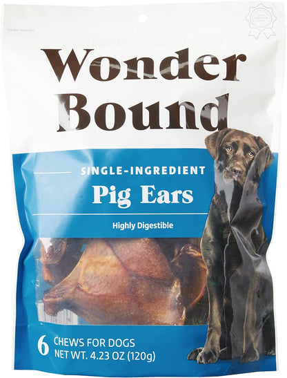 Amazon Brand – Wonder Bound Whole Pig Ears Dog Treats, Pork, 6 Ounce, 6 Count (Pack of 1)1