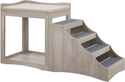 Unipaws Pet Bunk Bed with Removable Step for Dog and Cat, Window Perch Seat | Multi-Level Bed with Cushion and Cat Scratch Pad, Indoor Use, Grey9