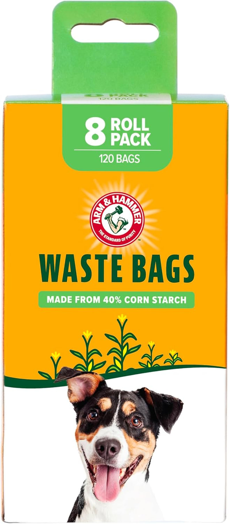 arm-hammer-dog-poop-leakproof-plant-based-120-count-waste-bags-unscented-made-from-40-corn-starch-with-activated-baking-soda-pack-of-8-green