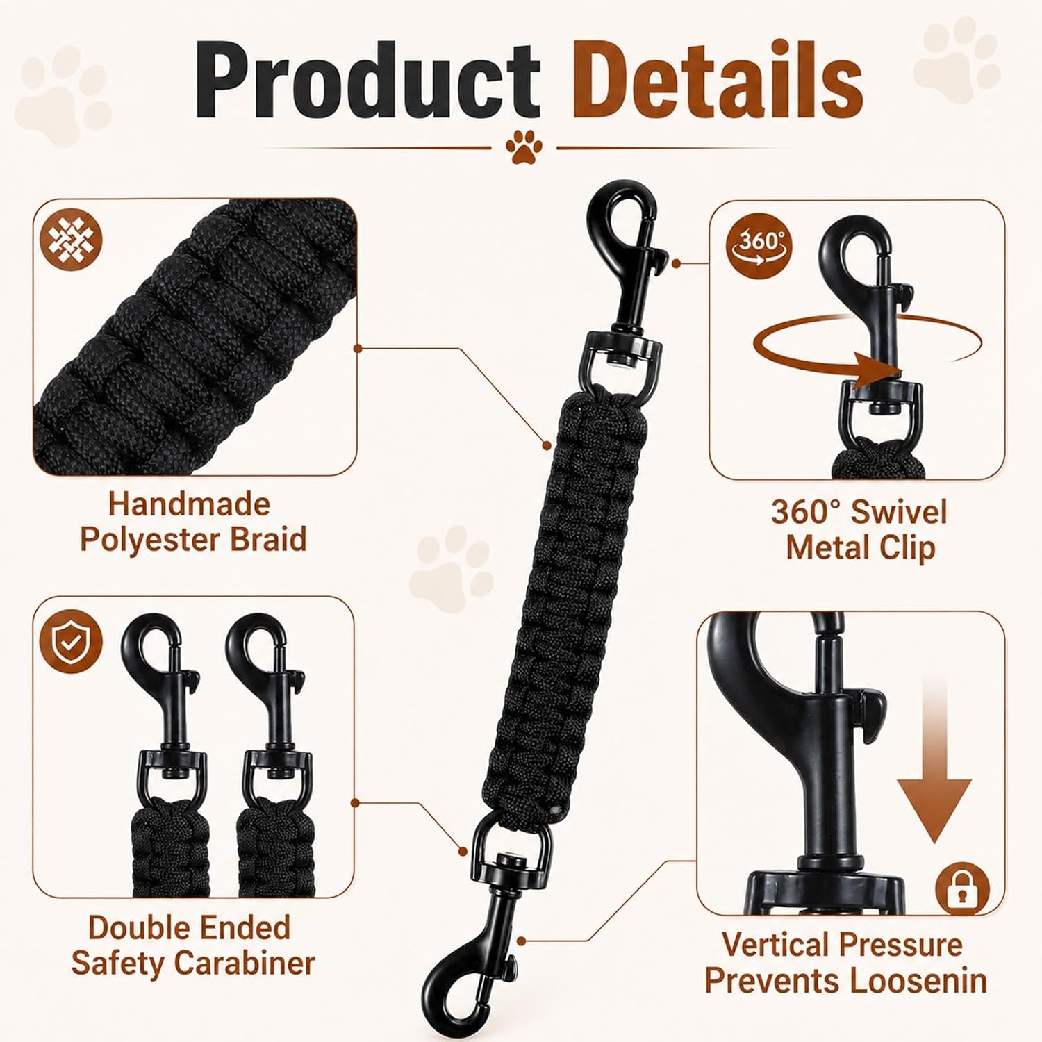 amabro-handmade-dog-collar-safety-clip-heavy-duty-double-ended-8-66-black-handmade-gentle-leader-backup-safety-clip-strap-durable-leash-connector-accessory-compatible-dog-prong-collars-pet-harnesses
