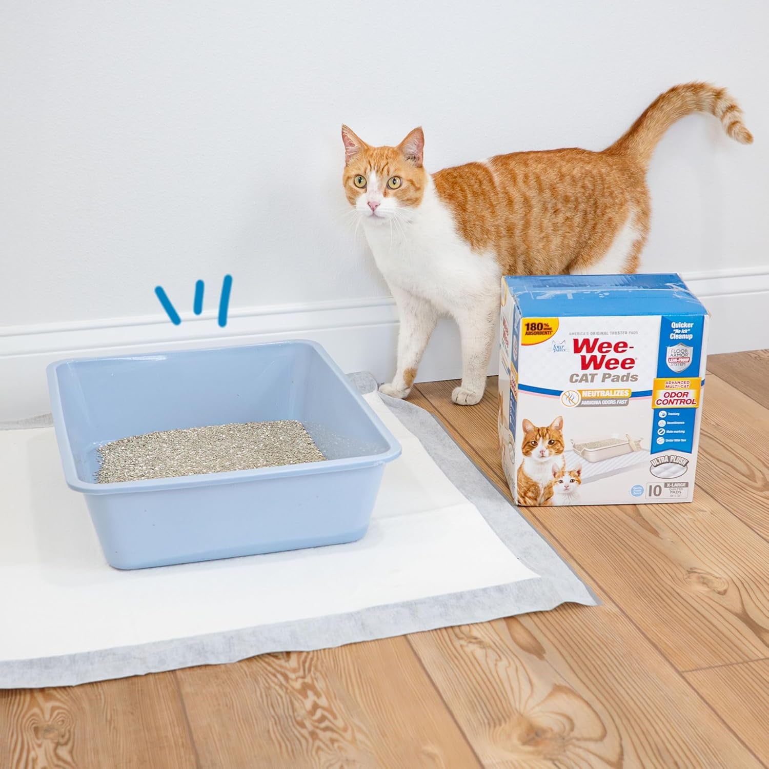 four-paws-wee-wee-cat-pee-pads-disposable-litter-box-mats-advanced-odor-control-fast-absorption-box-pee-pads-for-litter-tracking-28-x-30-fresh-scent-10-count
