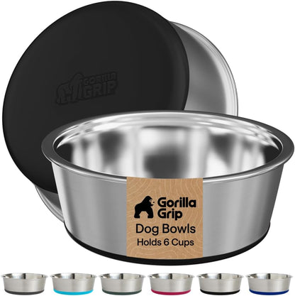 GORILLA GRIP Dog Bowls, Food Grade 304 Stainless Steel, Holds 2 US Cups Each (16 Fl Oz) Food and Water Bowl for Feeding Dogs and Cats, Dishwasher Safe, Rust Resistant BPA Free Rubber Base, 2 Set Black33