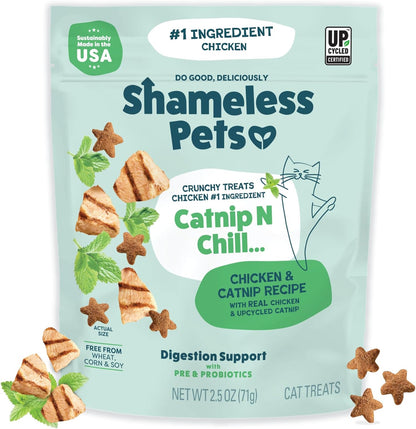 Shameless Pets Crunchy Cat Snacks & Treats – Healthy Cat Treats for Indoor Cats & Kittens with Catnip, Real Chicken & Digestive Support, Catnip N Chill (2.5 Oz)1