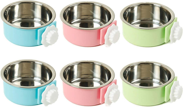 Kathson Crate Dog Bowl, Removable Stainless Steel Hanging Pet Kennel Cage Bowl Food & Water Feeder Coop Cup for Puppy, Cat, Rabbit, Guinea Pigs Ferret Bird (2 PCS, Size: M, Blue and Green)18