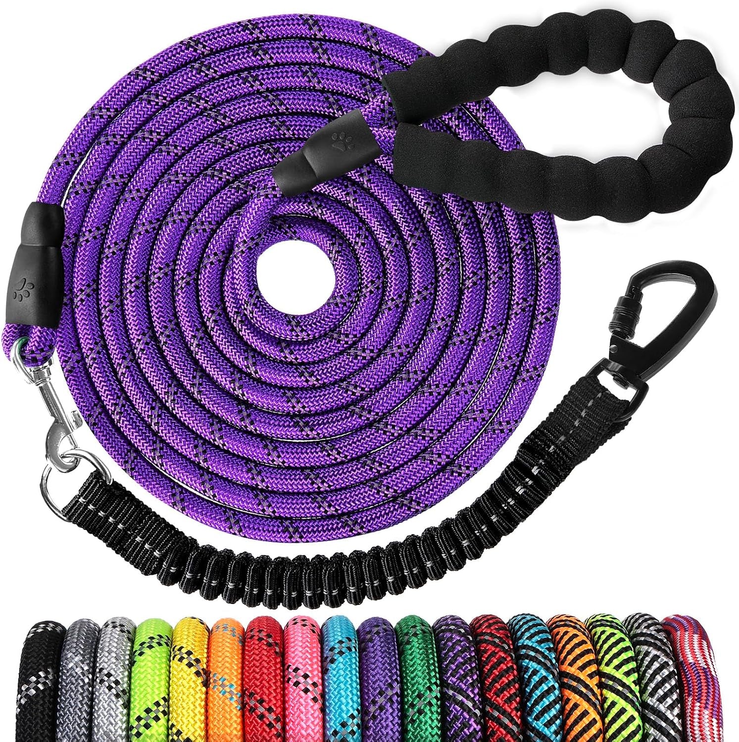 long-dog-leash-15-ft-heavy-duty-rope-leashes-for-dogs-training-with-swivel-lockable-hook-reflective-threads-bungee-and-padded-handle-dog-lead-for-large-small-medium-dogs-outside-walking-hiking