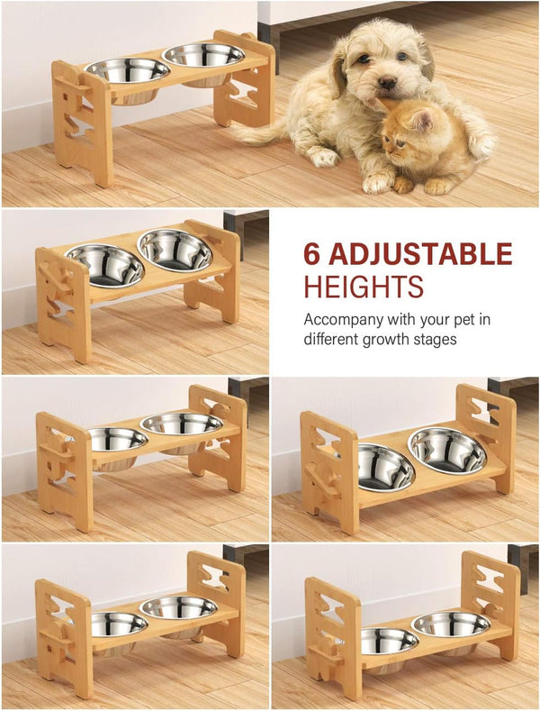 Vantic Elevated Dog Bowls, Raised Dog Bowl Stand Adjustable Small, Natural | Bamboo Elevated Feeder with 2 Stainless Steel Bowls, Adjustable Height Stand for Small Puppies and Cats3