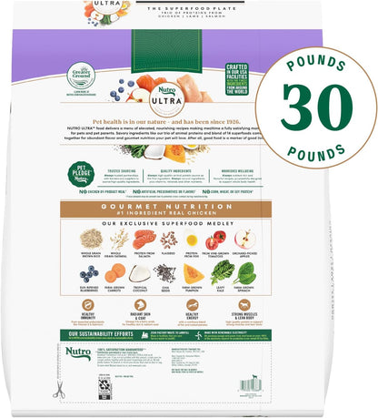 Nutro Ultra Dry Dog Food, Chicken, Lamb & Salmon Recipe, 30 Lb | Trio of Proteins, Blend of 14 Superfoods, Omega 3 & 6 for Radiant Coat, Antioxidants for Immunity, Natural Fiber, Non-Gmo2