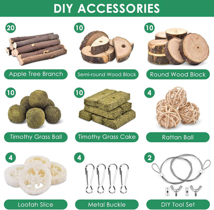 KATUMO Rabbit Chew Toys, Bunny Toys Apple Wood Grass Timothy Treat | DIY Hamster Chew Kit Bunny Teeth Care Molar Toys, Ideal for Rabbit, Guinea Pig, Chinchilla, Hamster, Squirrel, Gerbils2