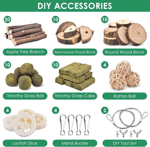 KATUMO Rabbit Chew Toys, Bunny Toys Apple Wood Grass Timothy Treat | DIY Hamster Chew Kit Bunny Teeth Care Molar Toys, Ideal for Rabbit, Guinea Pig, Chinchilla, Hamster, Squirrel, Gerbils2