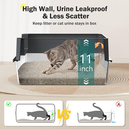 Stainless Steel Litter Box, Extra Large Litter Boxes for Big Cats, Xlarge Metal Cat Litter Box with Lid, Anti-Urine Leakage XL Box with High Sides, Easy Clean, Non-Sticky, Scoop Included2
