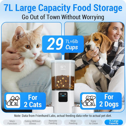 Frienhund Automatic Cat Feeder 2 Cats with Slow Feed: Dual Automatic Dog Feeder with 5G Wifi, Cat Food Dispenser with APP Control for Multiple Pets, Detachable for Easy Clean, Double Pet Bowl - 29 Cup7