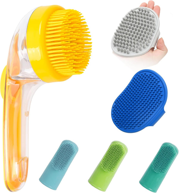 (6 Pcs) ELEGX Pet Grooming Bath Massage Brush with Soap and Shampoo Dispenser Soft Silicone Bristle for Long Short Haired Dogs Cats Shower1