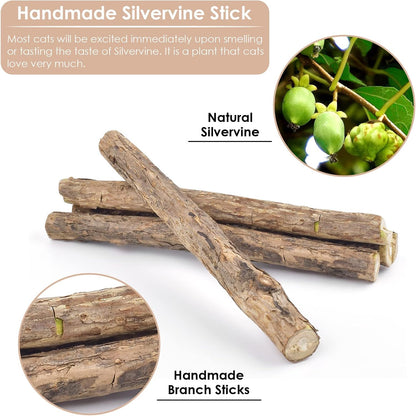 Bissap 10 PCS Silvervine Chew Sticks for Cats, Catnip Chew Sticks Cat Toys for Indoor Cat Kitten Teeth Grinding Interactive Feather Toys for Aggressive Chewers Dental Care5