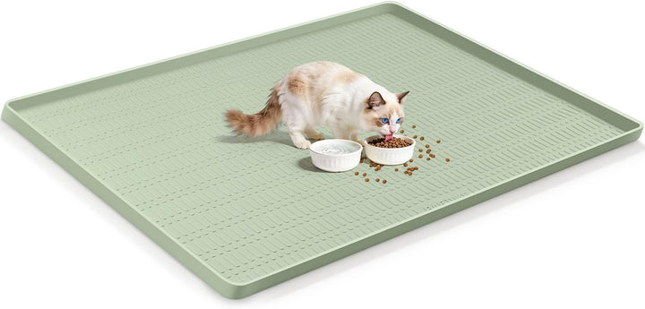 47" X 35" Silicone Cat Food Mat, Waterproof Pet Feeding Mat with Raised Edge, Extra Large Cat Bowl Mat Water Bowl Placemats for Cats, Non-Slip, Protects Floors, Easy to Clean (Light Green)